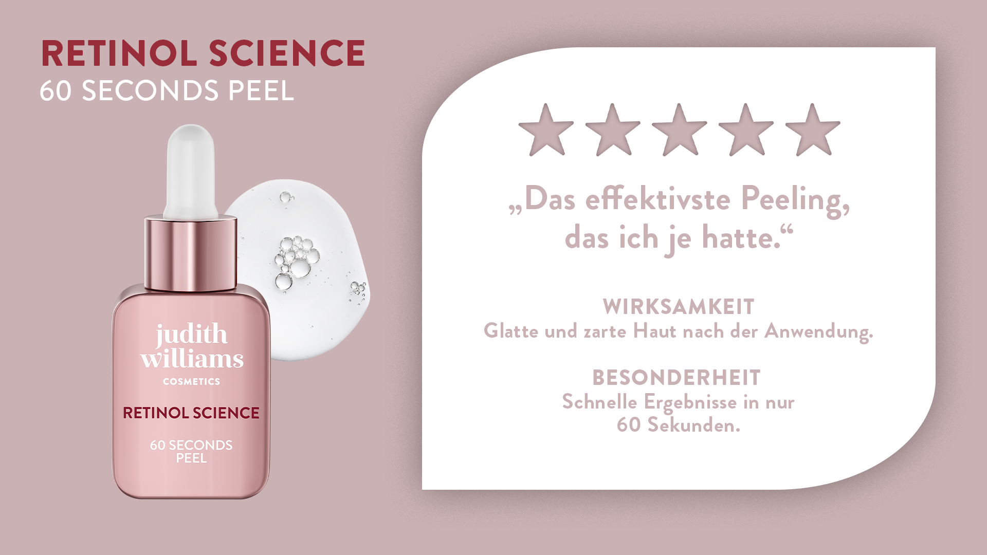 Produktbild vom Retinol Science 60 Seconds Peel von Judith Williams Cosmetics mit einer Kundenbewertung abgebildet.