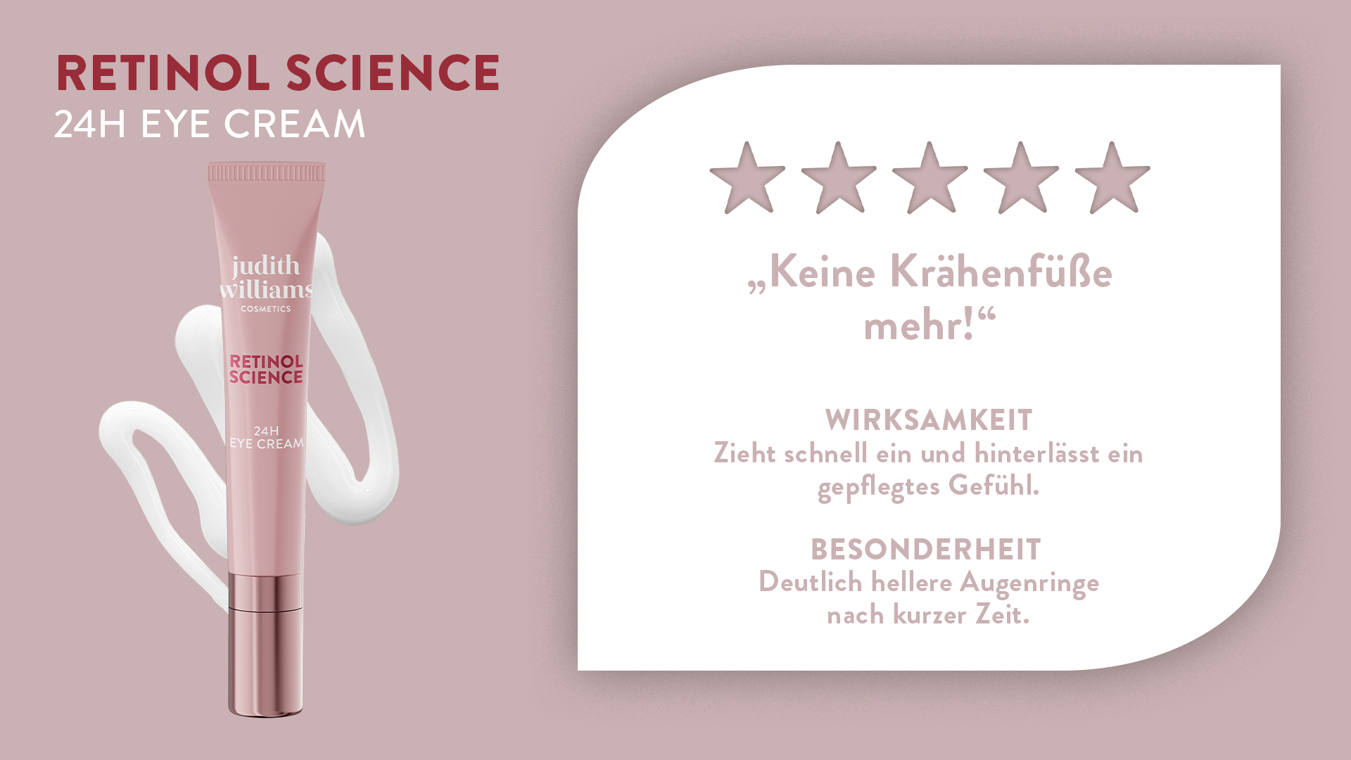 Produktbild der Retinol Science 24H Eye Cream von Judith Williams Cosmetics mit einer Kundenbewertung abgebildet.