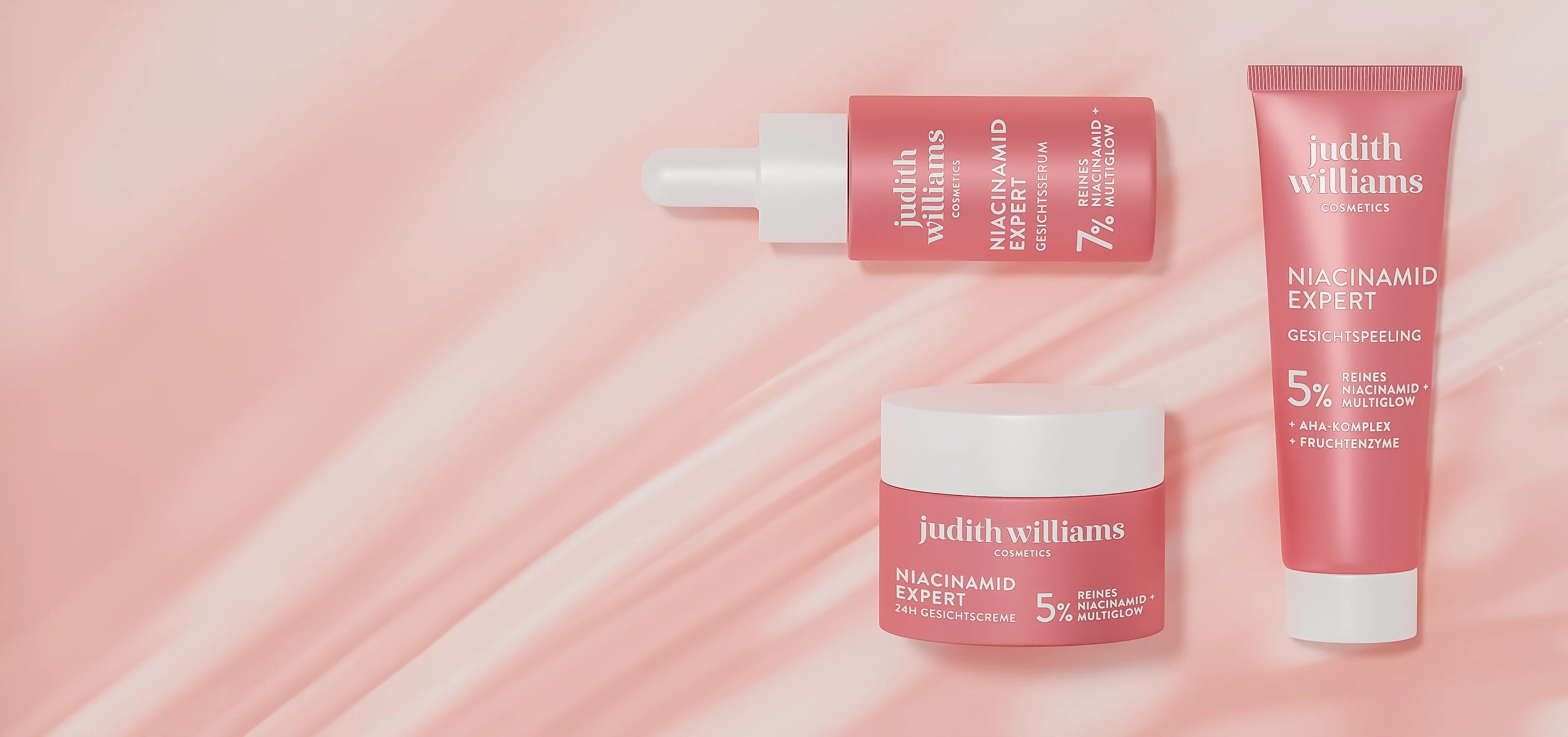 Gruppenbild der Niacinamid Expert Linie von Judith Williams Cosmetics.