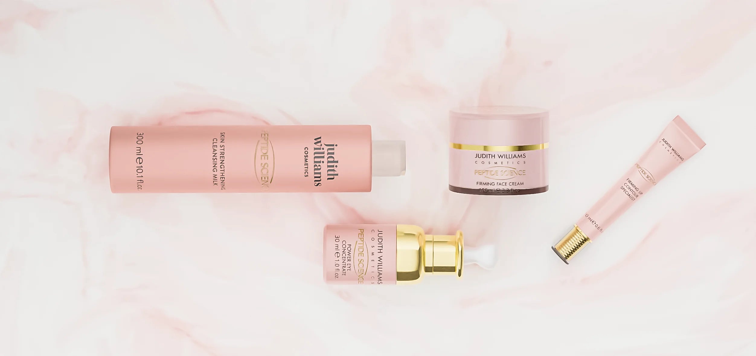 Gruppenbild der Peptide Science Linie von Judith Williams Cosmetics.