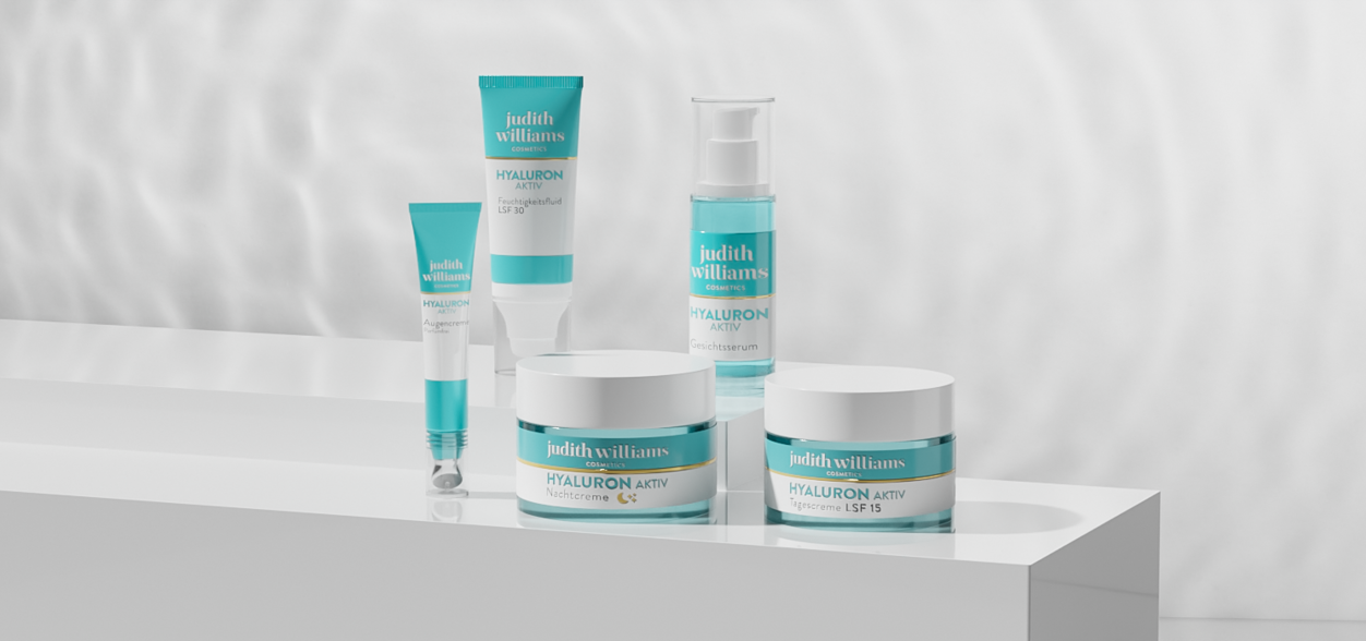 Gruppenbild der Hyaluron Aktiv Linie von Judith Williams Cosmetics.
