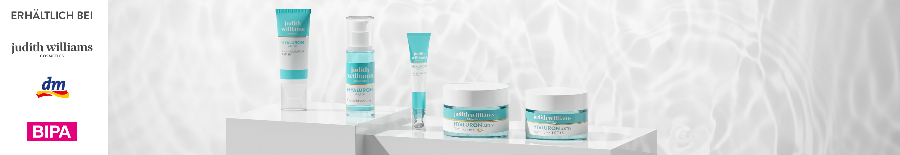 Gruppenbild der Hyaluron Aktiv Linie von Judith Williams Cosmetics.