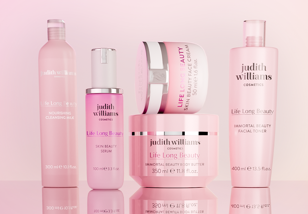 Ausgewählte Produkte der Life Long Beauty Linie von Judith Williams Cosmetics.