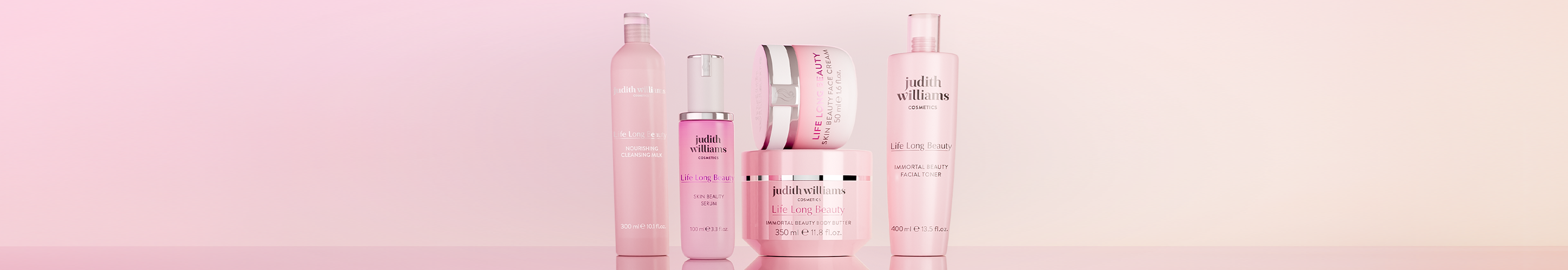 Ausgewählte Produkte der Life Long Beauty Linie von Judith Williams Cosmetics.