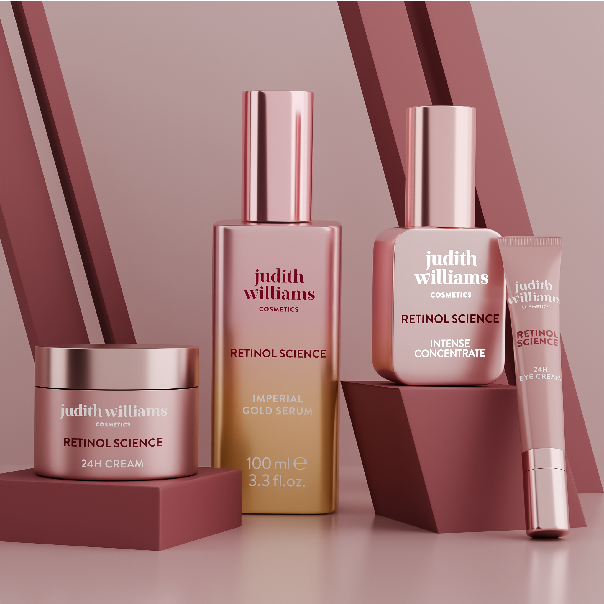 Gruppenbild von Retinol Science Produkten von Judith Williams Cosmetics.