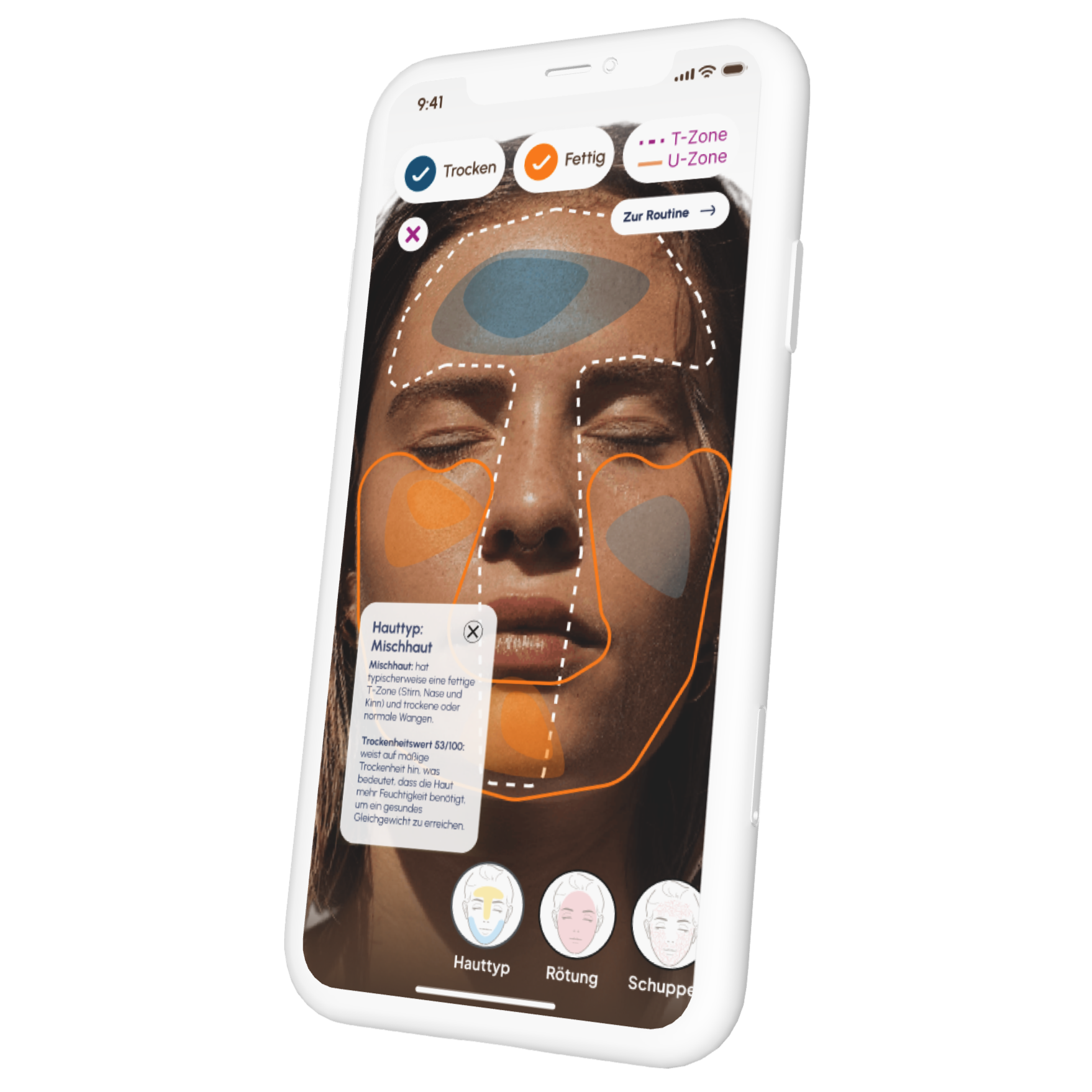 Darstellung eines Schrittes der digitalen Hautanalyse von Judith Williams Cosmetics.