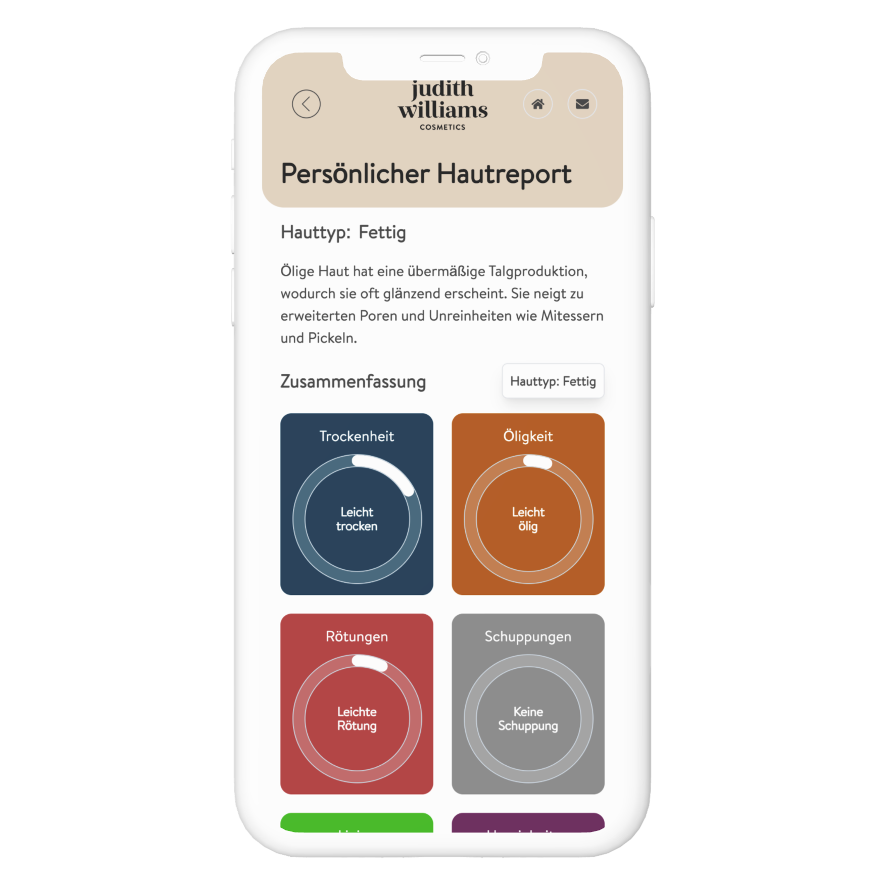 Darstellung eines Schrittes der digitalen Hautanalyse von Judith Williams Cosmetics.