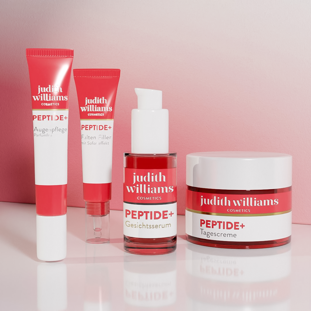 Gruppenbild der Peptide+ Produkte von Judith Williams Cosmetics.