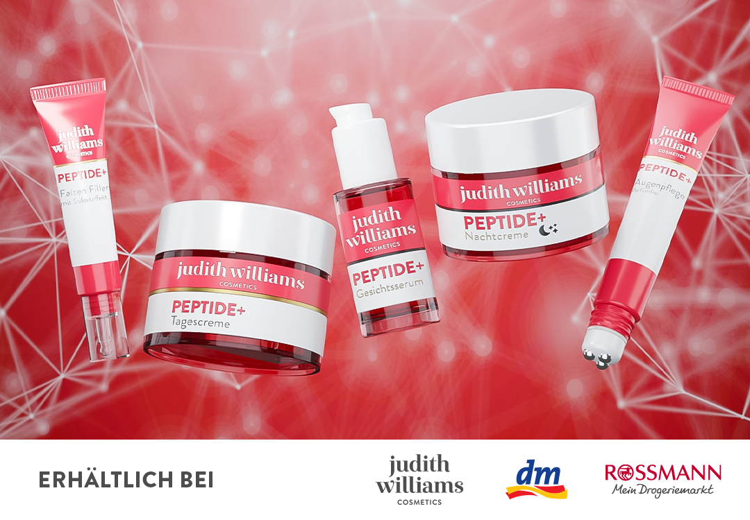 Gruppenbild von der Peptide+ Linie von Judith Williams Cosmetics.
