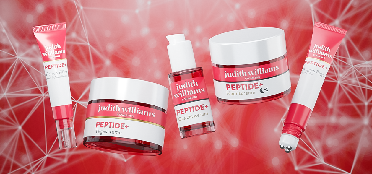 Gruppenbild der Peptide+ Produkte von Judith Williams Cosmetics.