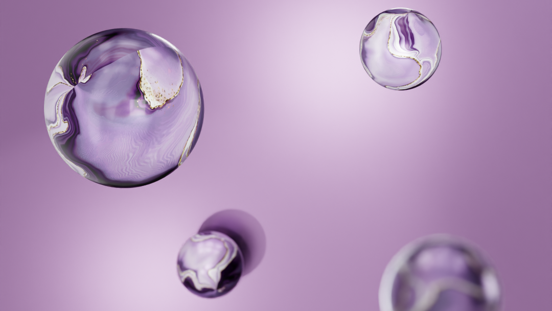 Darstellung von violetten, runden Mineralien.