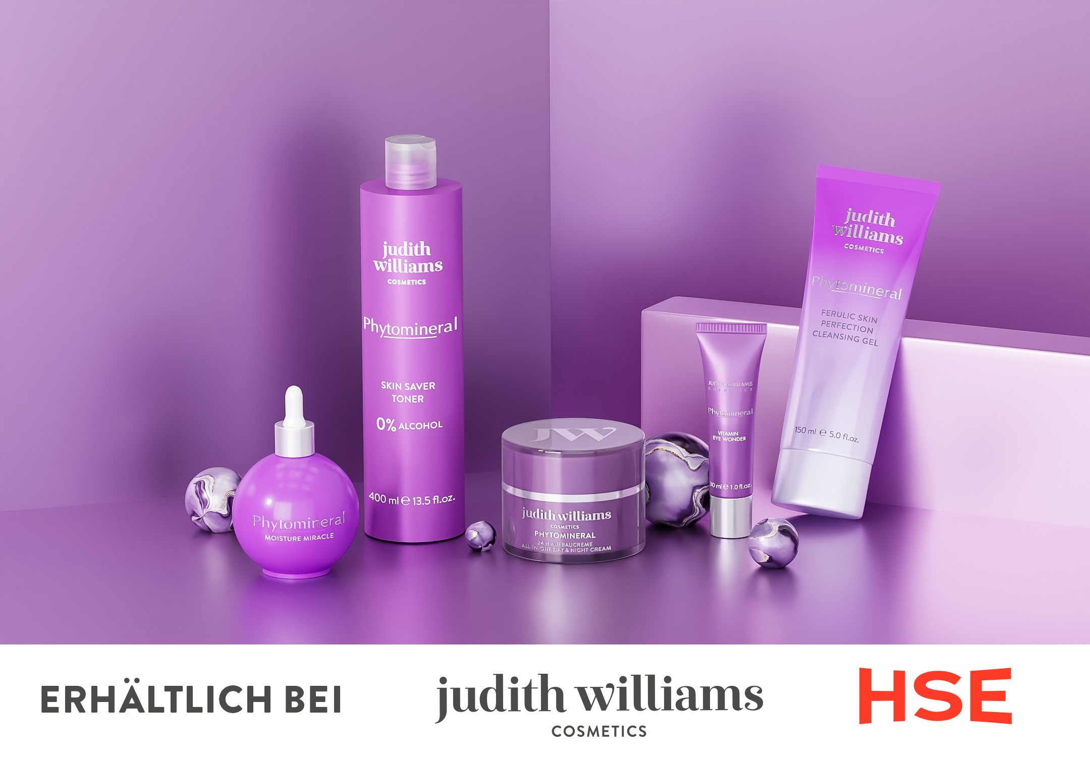 Gruppenvisual der Phytomineral Linie von Judith Williams Cosmetics.