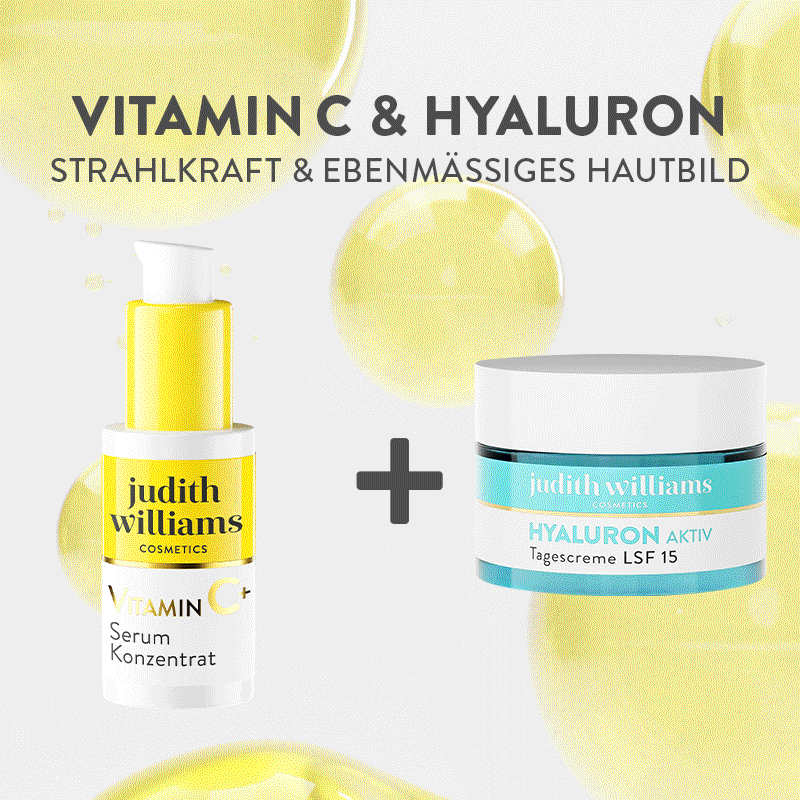 GIF der Produkte aus der Vitamin C+ Linie von Judith Williams Cosmetics, kombiniert mit anderen Wirkstoffen.