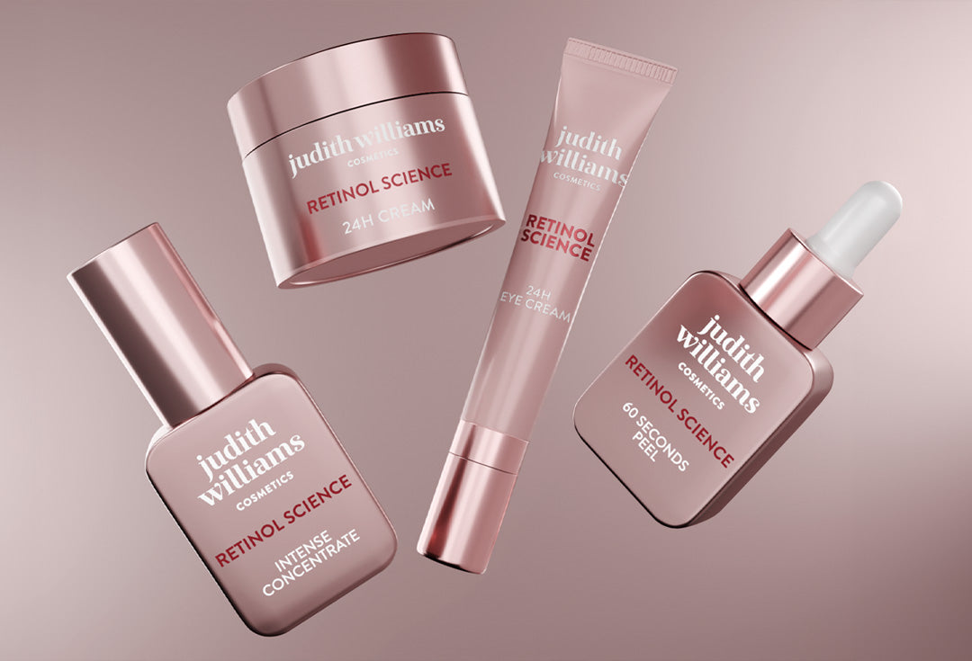 Judith Williams Retinol Science Linie vier Produkte im leeren Raum