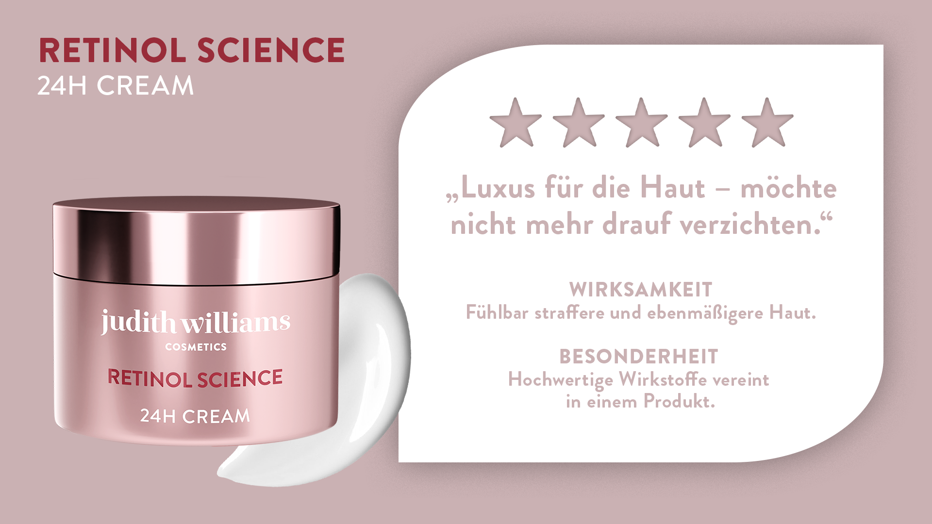 Produktbild der Retinol Science 24H Cream von Judith Williams Cosmetics mit einer Kundenbewertung abgebildet.