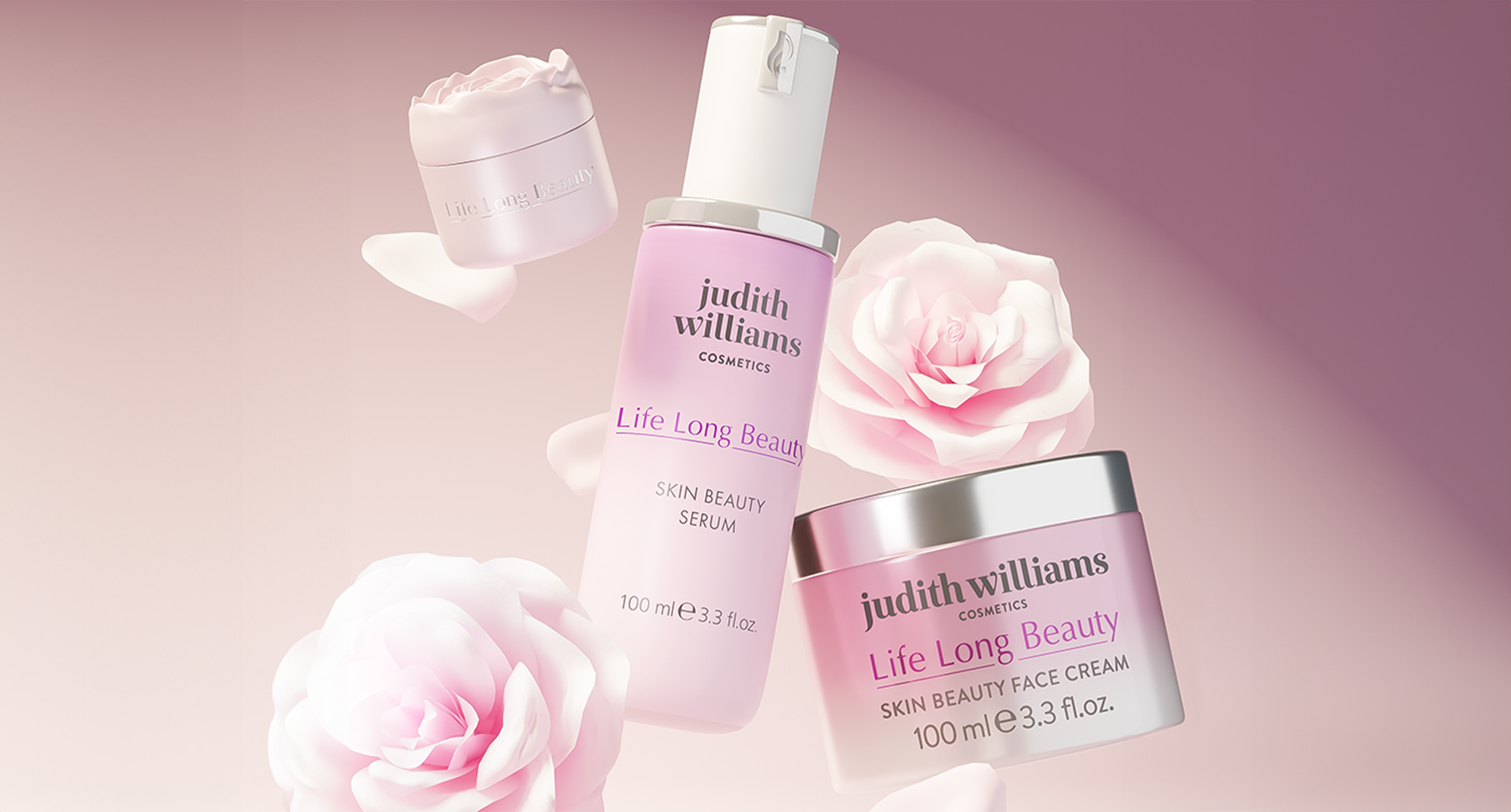 Gruppenbild von der Linie Life Long Beauty von Judtih Williams Cosmetics.