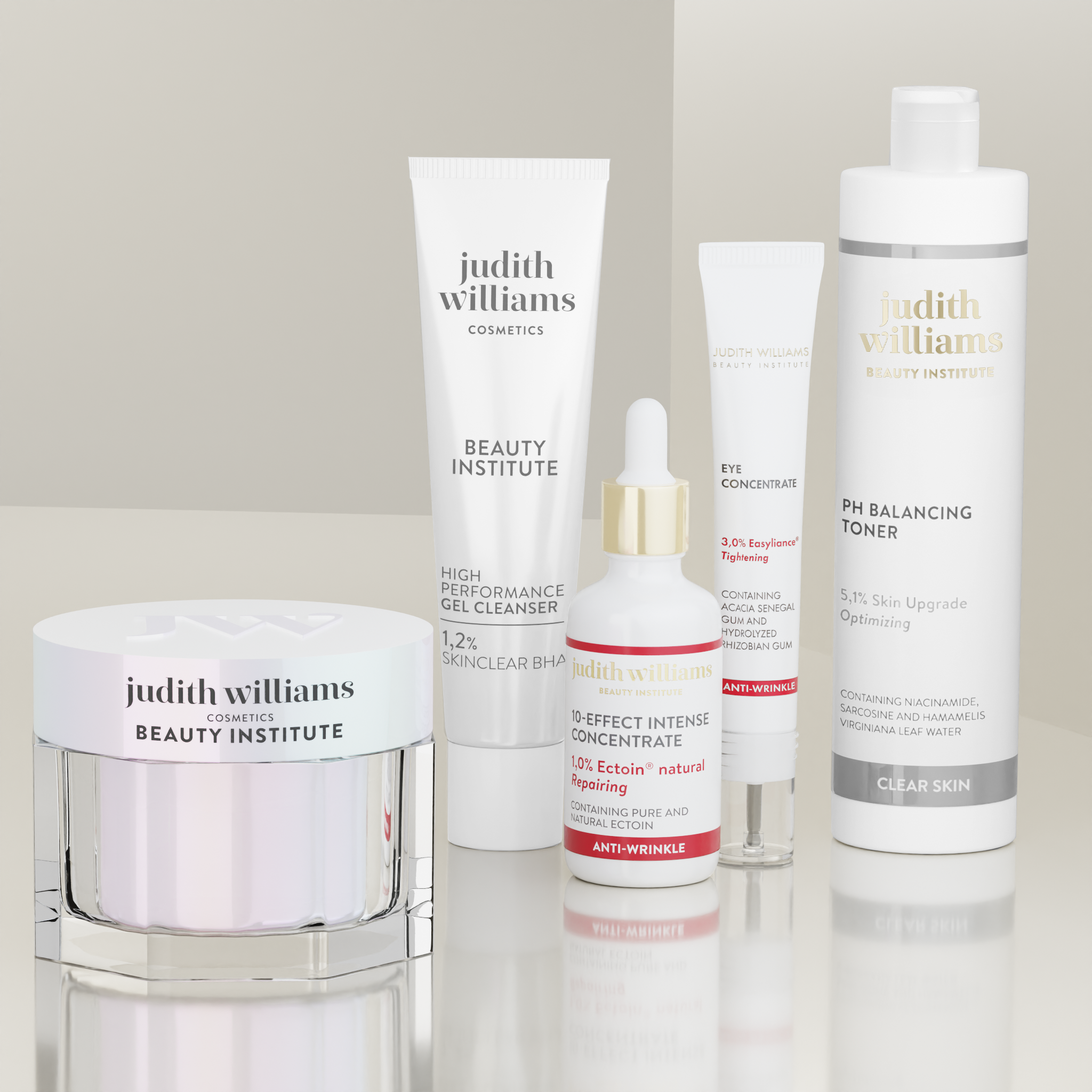 Gruppenvisual von Judith Williams Cosmetics Beauty Institute Produkten.
