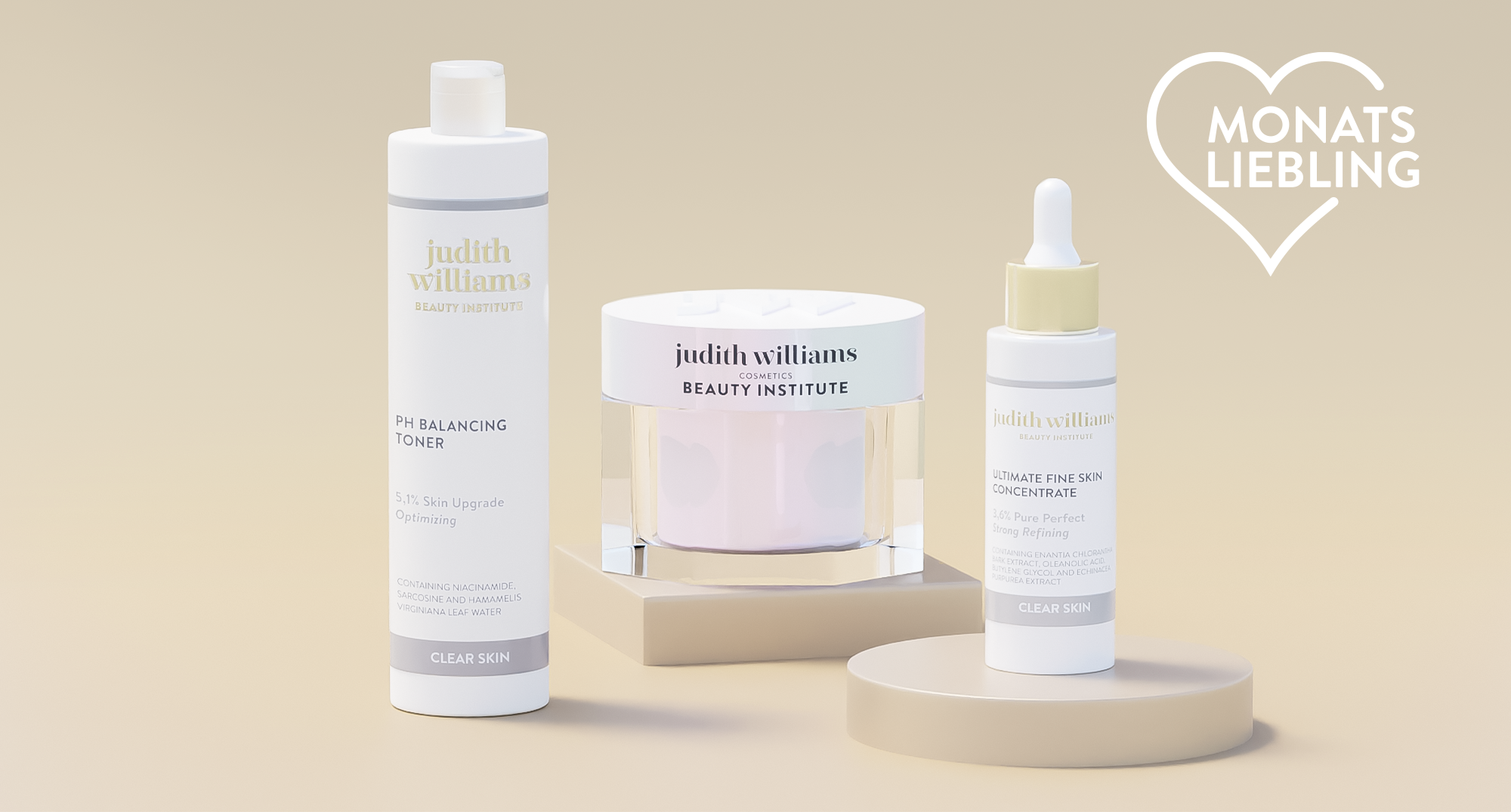 Gruppenvisual von Judith Williams Cosmetics Beauty Institute Produkten
