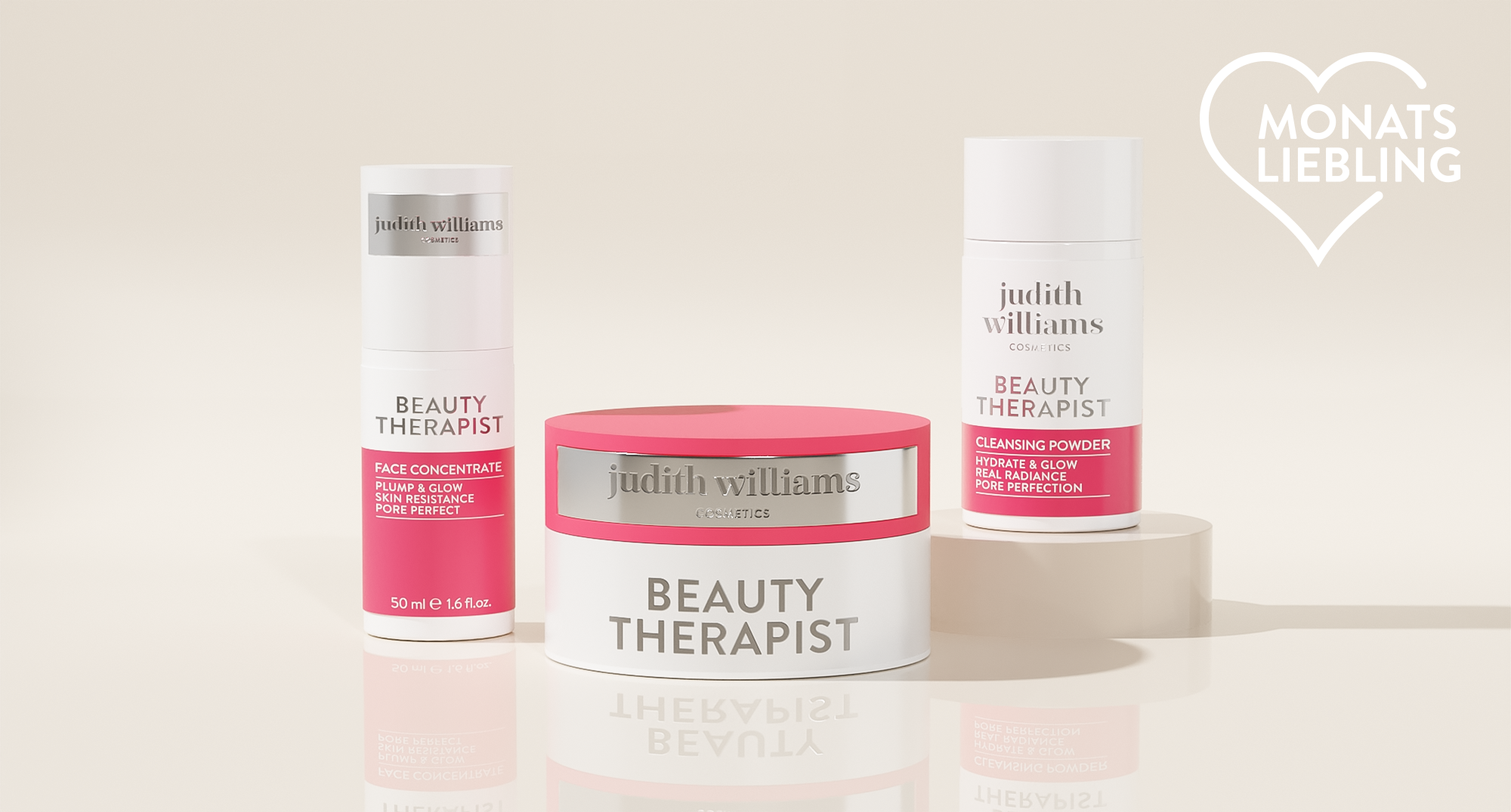 Gruppenbild der Beauty Therapist Produkte von Judith Williams Cosmetics.