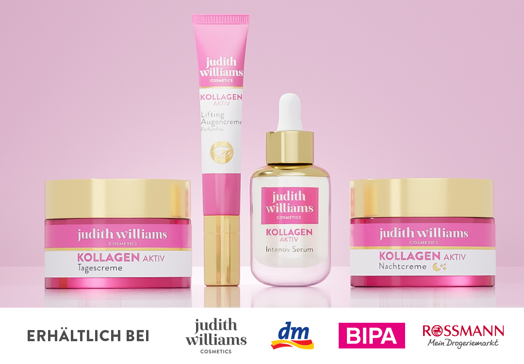 Gruppenbild der Kollagen Aktiv Linie von Judith Williams Cosmetics.
