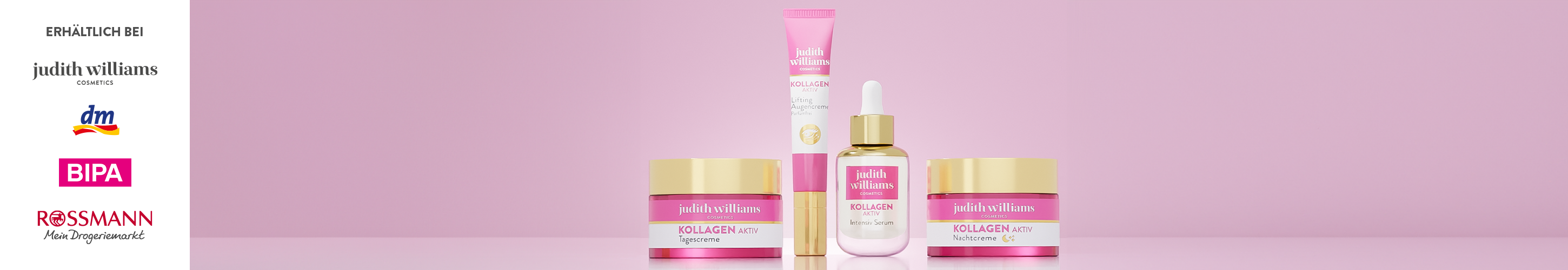 Gruppenbild der Kollagen Aktiv Linie von Judith Williams Cosmetics.