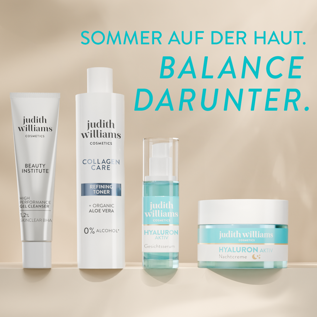 Vier Produkte für eine Sommerroutine von Judith Williams Cosmetics.