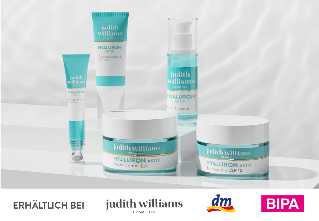 Gruppenbild der Hyaluron Aktiv Linie von Judith Williams Cosmetics.